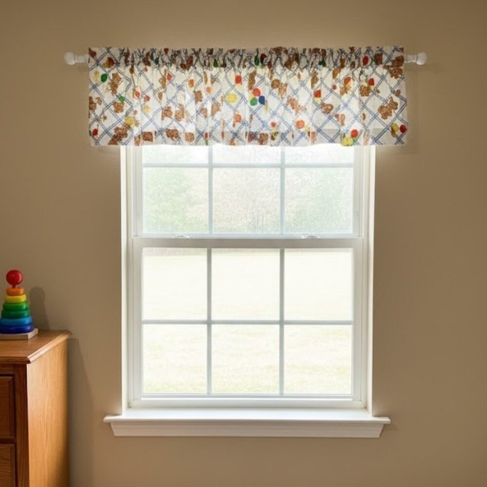 VTG Gingham Teddy Bear Panel Curtain Drapery Nursery Children Decor 70s 80s‎